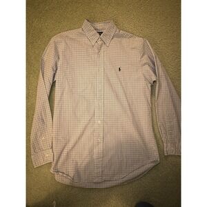 Men's Polo Ralph Lauren Blue and brown Checkered Button down long sleeve size M